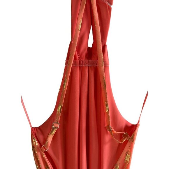 NWT RAMY BROOK Halter Kenza Orange Metallic‎ Silk Maxi Dress, Ruffle Hem XXS - Picture 10 of 12